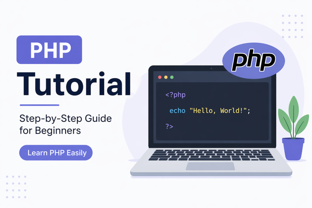 Best PHP tutorial step-by-step guide for beginners with example code on laptop screen