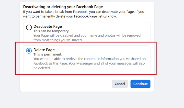 how to delete facebook page business easly